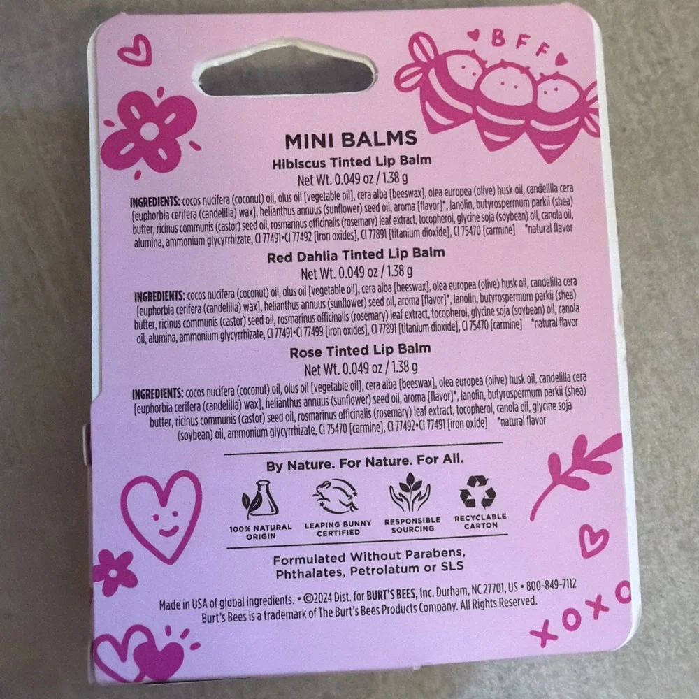 1 Burts  Bees Bee My Galentine Valentines Day Tinted Mini Lip Balm - 0.147oz/3pk